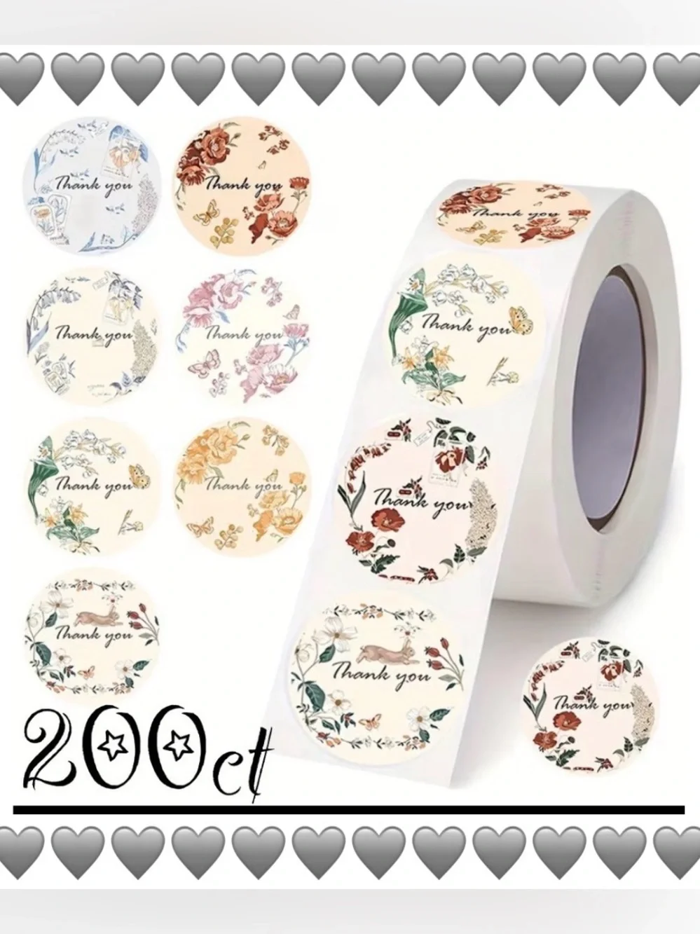 Thank You Design Stickers 200ct~ 1” (Boutique) ~NEW~ 2 For $20